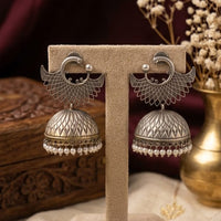 Akruti Collection Premium Look Oxidised Plated Pearl Jhumki Earrings