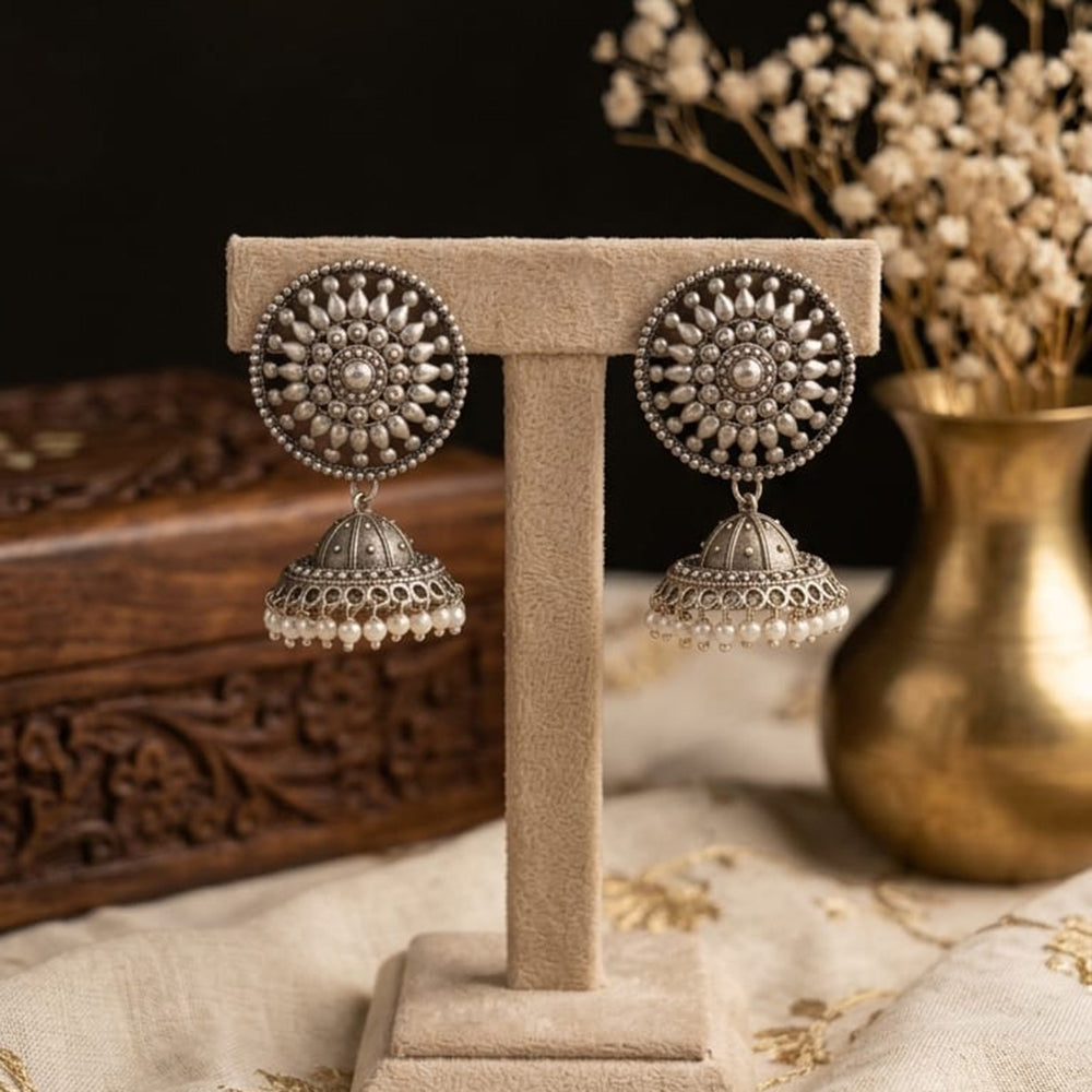 Akruti Collection Premium Look Oxidised Plated Pearl Jhumki Earrings