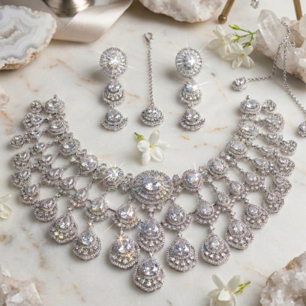 Akruti Collection Radiant Glow Modern American Daimonds Necklace Set