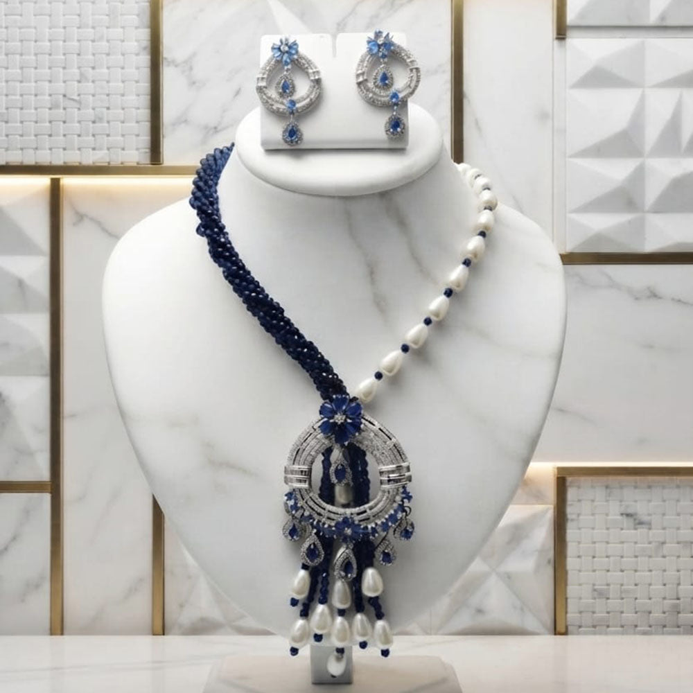 Akruti Collection Radiant Glow Modern American Daimonds And Beads Necklace Set