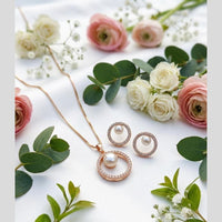 Akruti Collection Delicate Austrian Stone And Pearl Chain Pendant Set