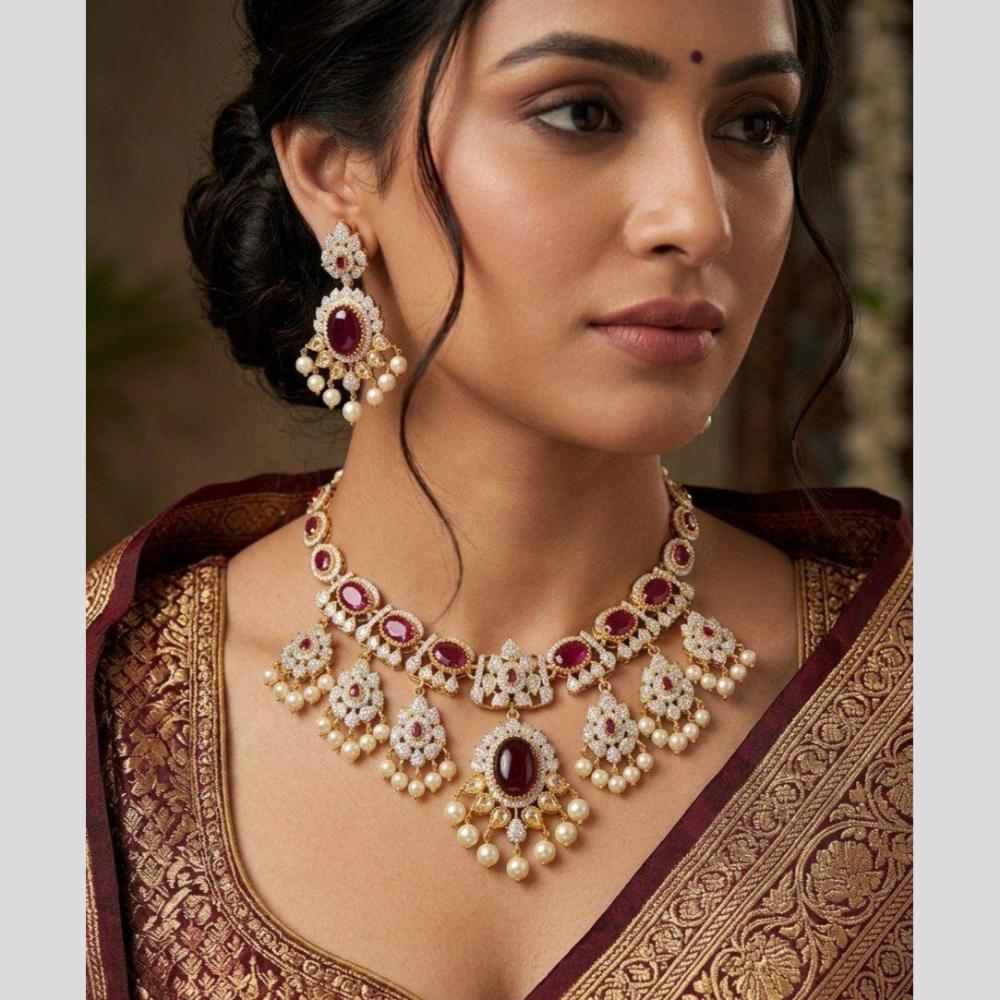 Akruti Collection Premium Look Pota Stone And Pearl Necklace Set