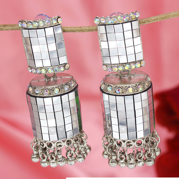 Mahavir Silver Plated Mirror Jhumki Earrings