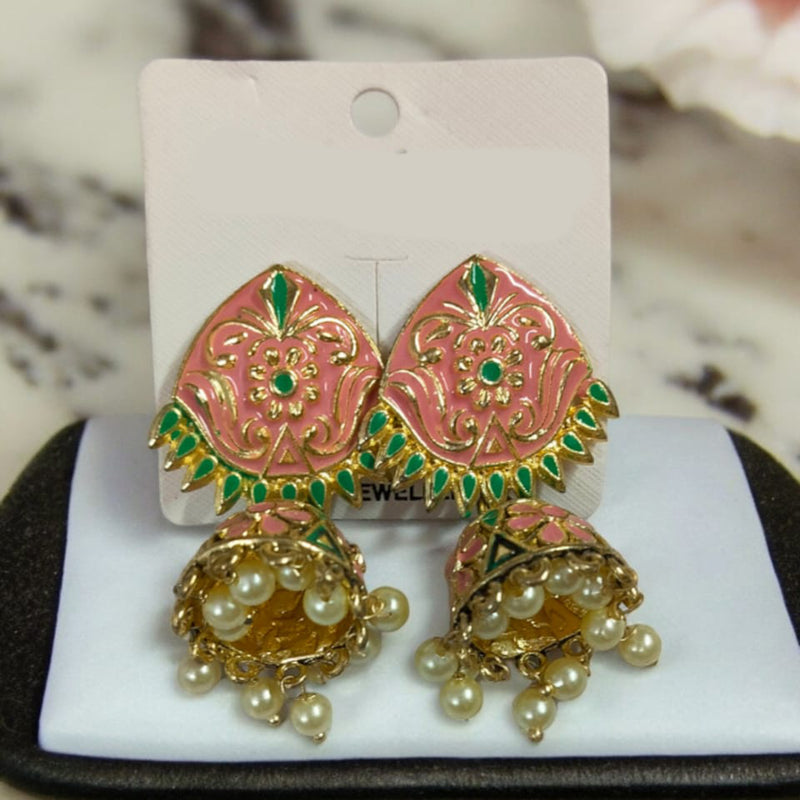 Wearhouse Fashion Gold Plated Meenakari And Pearl Jhumki Earrings