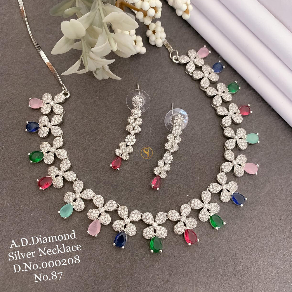 Shrijicreation Silver Plated AD Stone Necklace Set