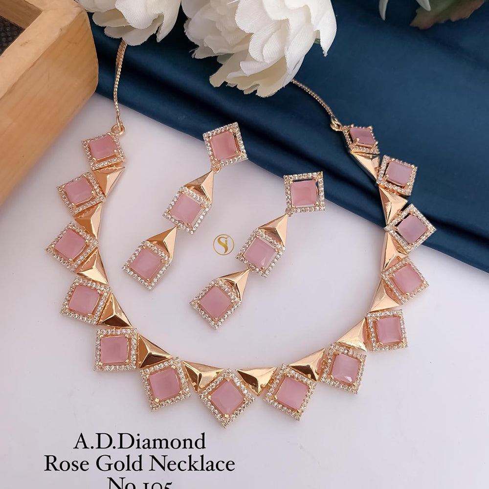 Shrijicreation Rose Gold Plated AD Stone Necklace Set