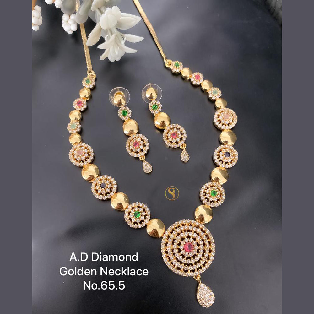 Shrijicreation Gold Plated AD Stone Necklace Set