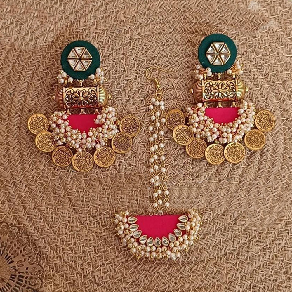 Shrijicreation Gold Plated Kundan Earring With Maangikka