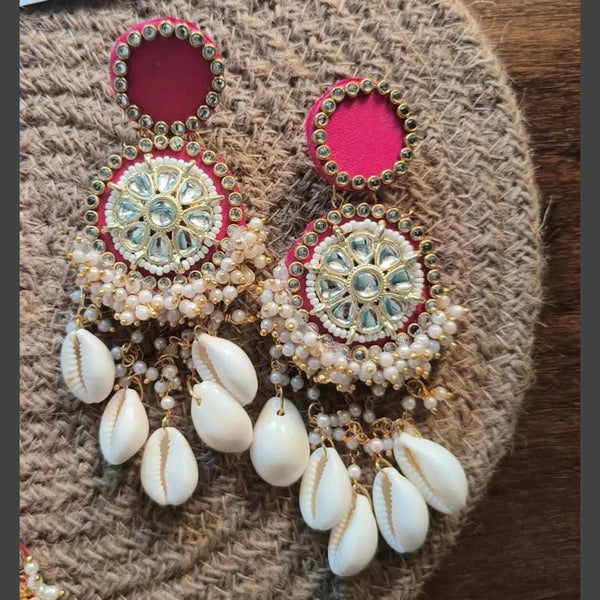 Shrijicreation Gold Plated Kundan Stone Shell And Pearls Dangler Earrings