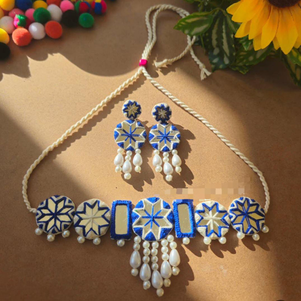 Shrijicreation Mirror And Pearls Handmade Choker Necklace Set