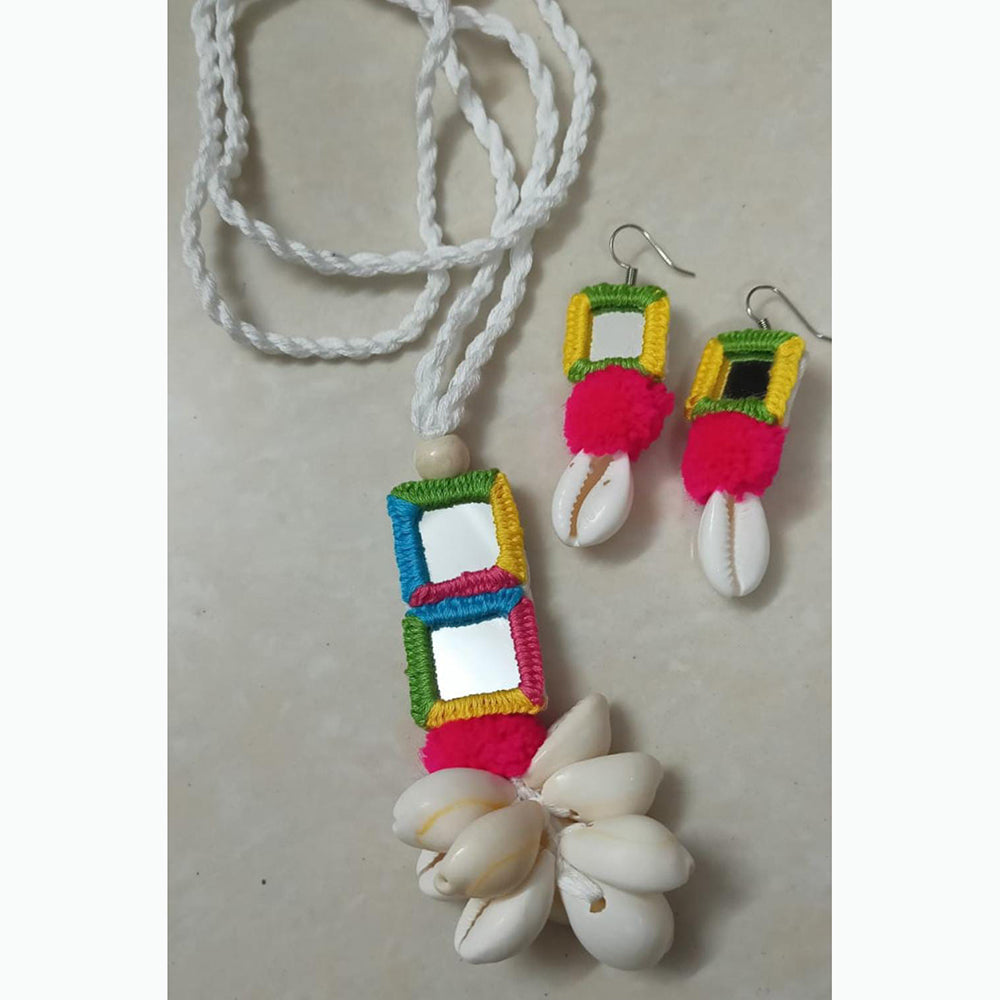 Shrijicreation Sea Sparkle Mirror Work And Shell Long Necklace Set