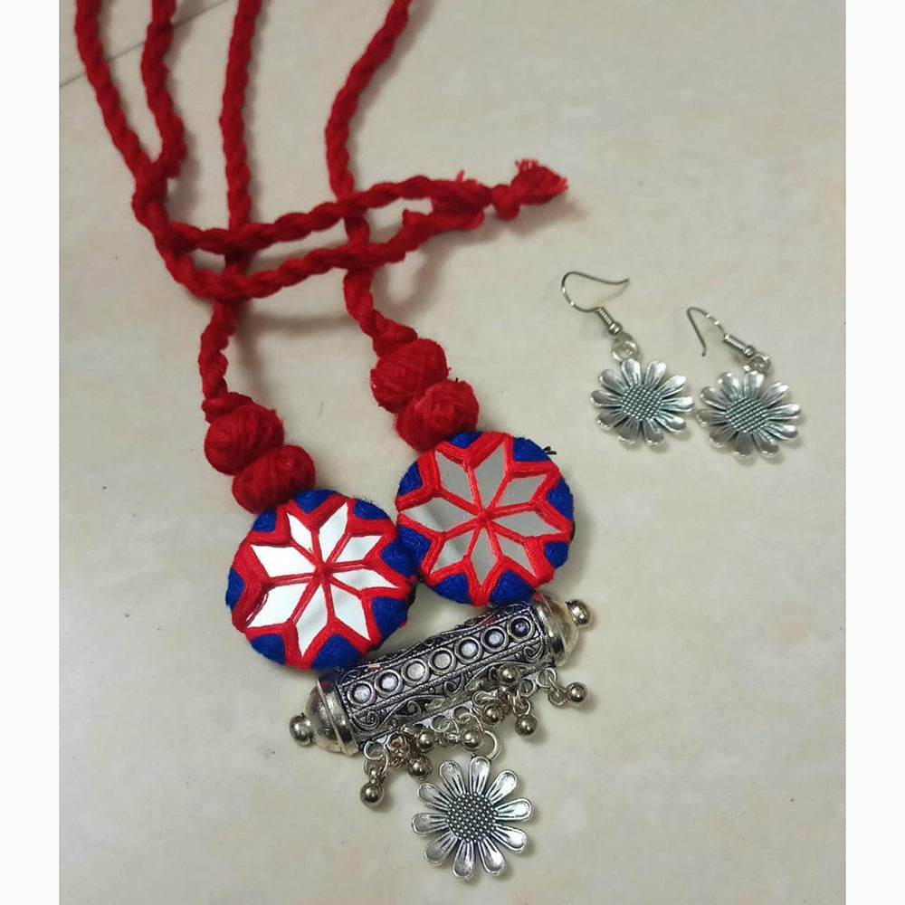 Shrijicreation Earthy Glam Oxidised Plated Mirror Necklace Set