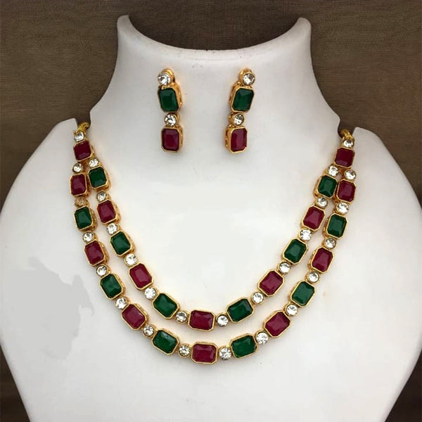 Palak Art Gold Plated Crystal Stone Double Layer Necklace Set