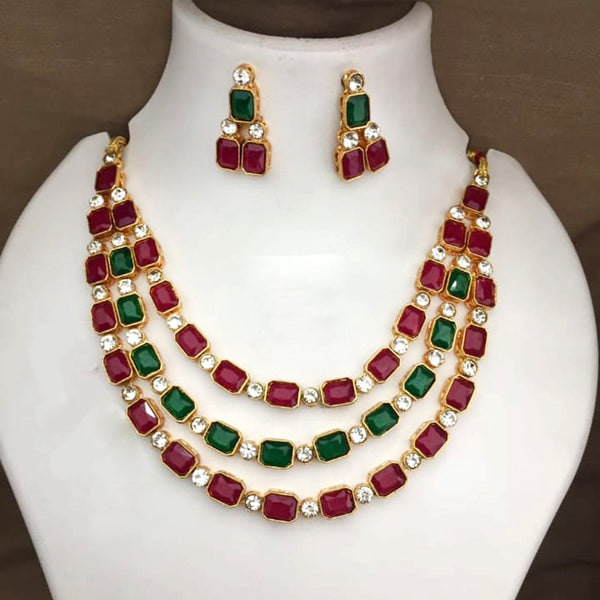 Palak Art Gold Plated Crystal Stone Multi Layer Necklace Set
