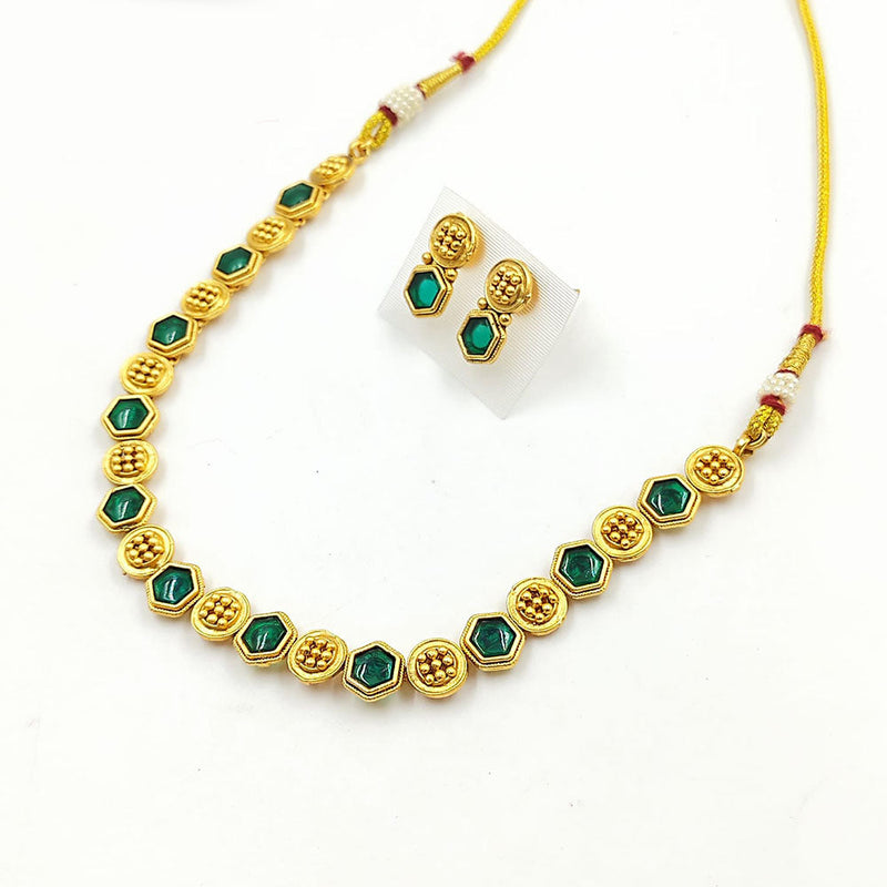 Palak Art Gold Plated Pota Stone Necklace Set