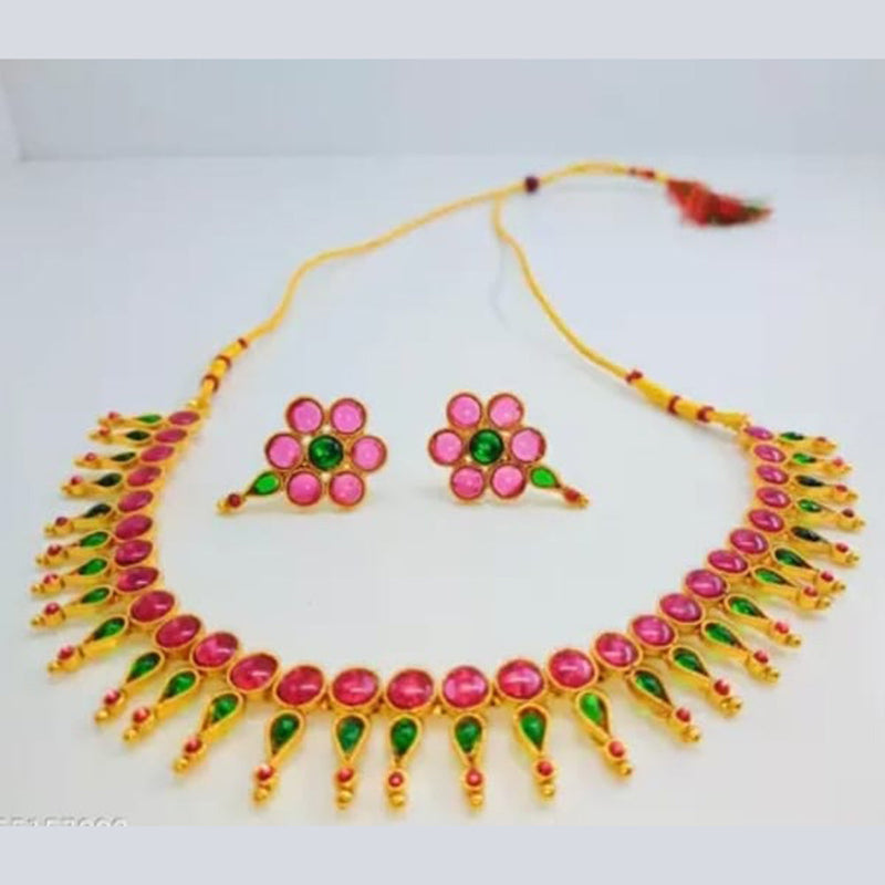 Palak Art Gold Plated Pota Stone Necklace Set