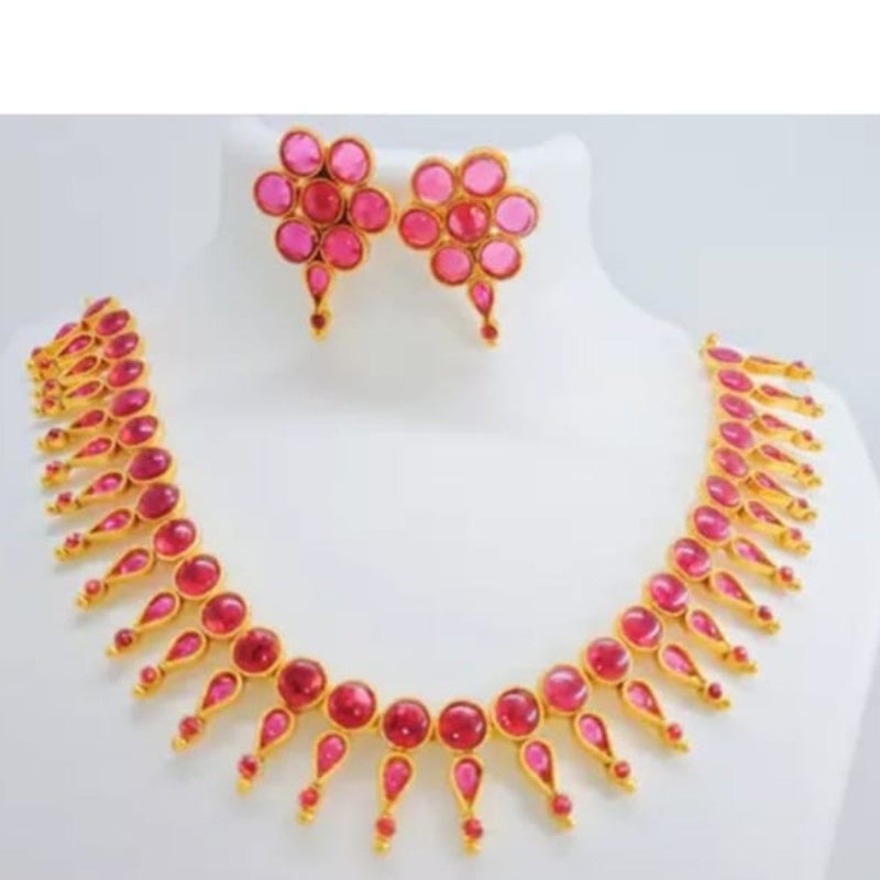 Palak Art Gold Plated Pota Stone Necklace Set