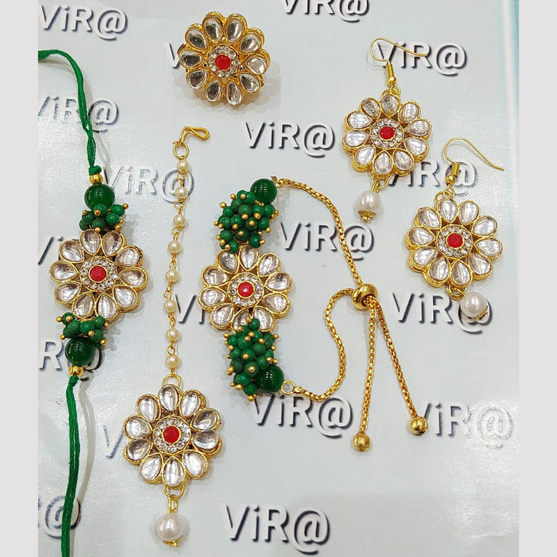 Palak Art Gold Plated Kundan Stone Rakhi Combo (1Set Only )