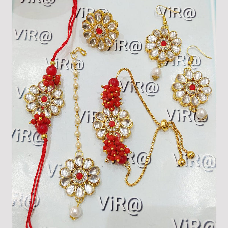 Palak Art Gold Plated Kundan Stone Rakhi Combo (1Set Only )