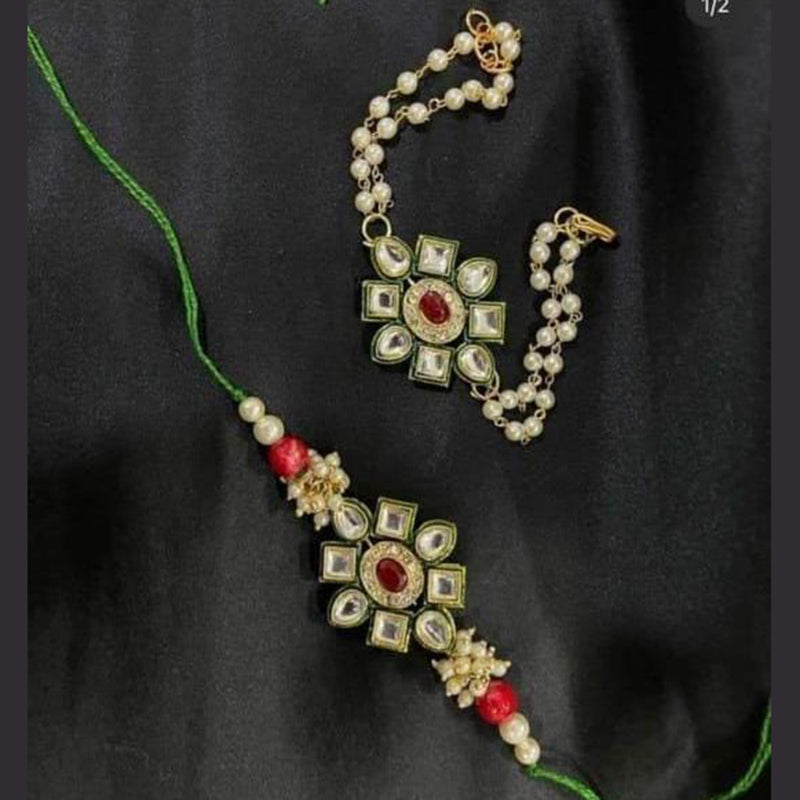 Palak Art Gold Plated Kundan Stone Rakhi Combo