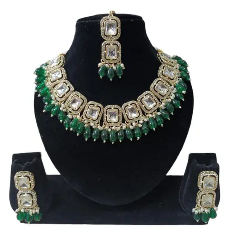 Palak Art Gold Plated Crystal Stone And Beads Necklace Set