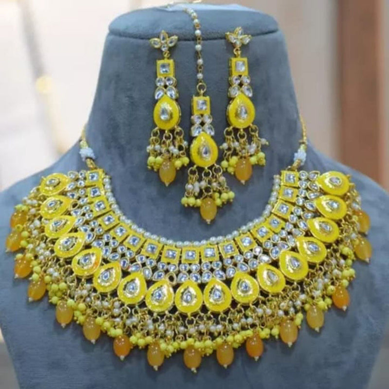 Palak Art Gold Plated Kundan Stone And Beads Necklace Set