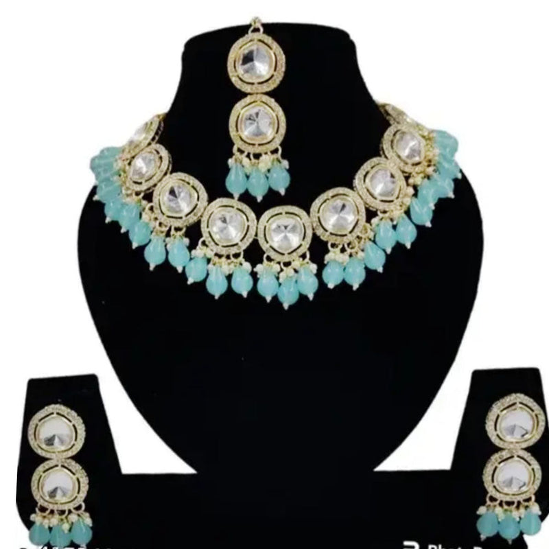 Palak Art Gold Plated Crystal Stone And Beads Necklace Set