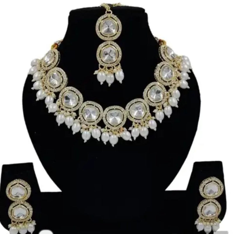 Palak Art Gold Plated Crystal Stone And Beads Necklace Set