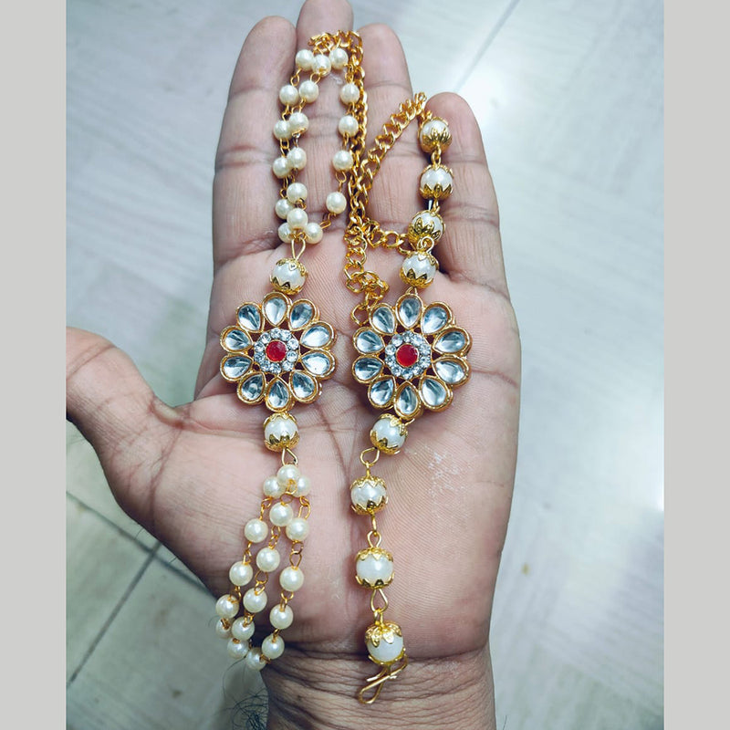 Palak Art Gold Plated Kundan And Pearl Rakhi Combo