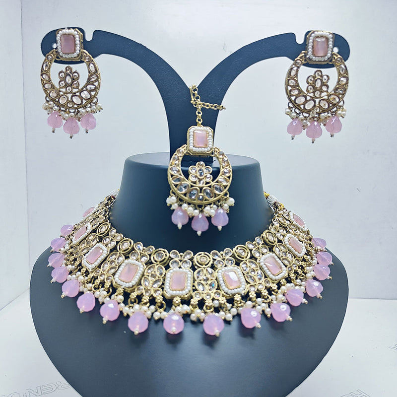 Palak Art Gold Plated Crystal Stone And Pearls Choker Necklace Set