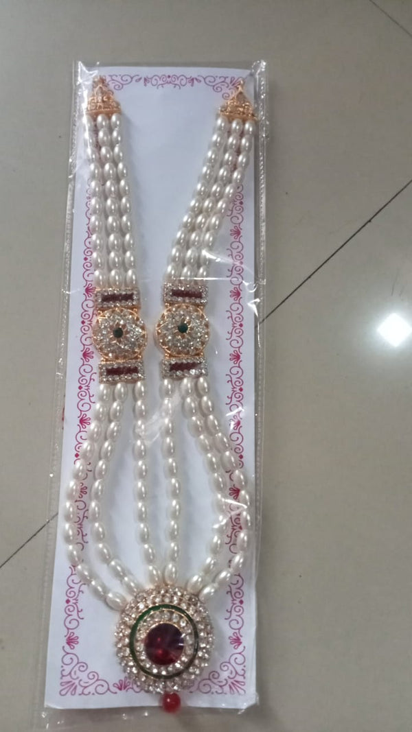 Palak Art Gold Plated Pota Stone And Pearl Necklace Set