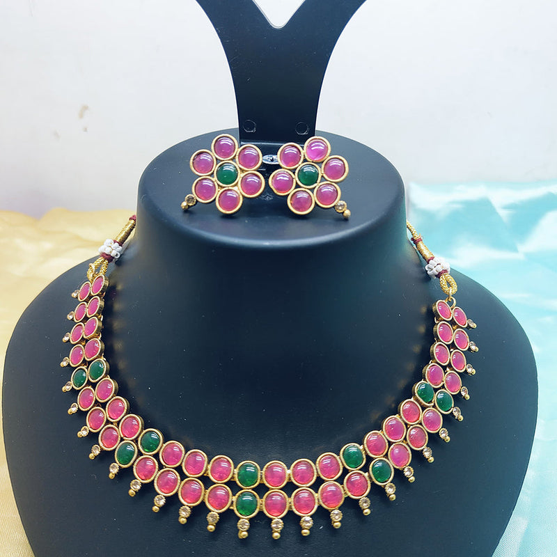 Palak Art Gold Plated Pota Stone Choker Necklace Set