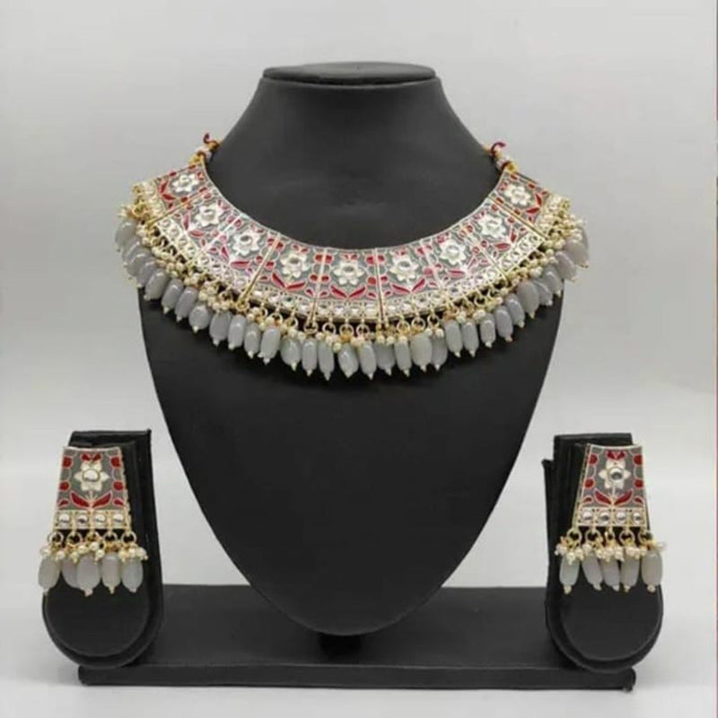 Palak Art Gold Plated Kundan Stone And Meenakari Necklace Set