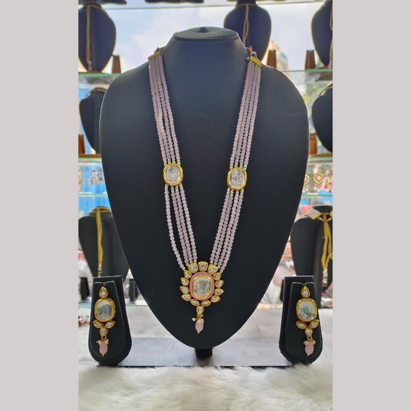 Palak Art Gold Plated Kundan Stone and Pearls Long Necklace Set