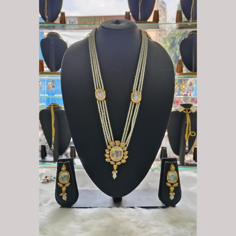 Palak Art Gold Plated Kundan Stone and Pearls Long Necklace Set