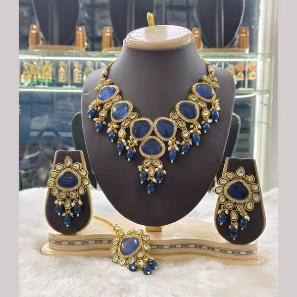 Palak Art Gold Plated Crystal Stone and Beads Necklace Set