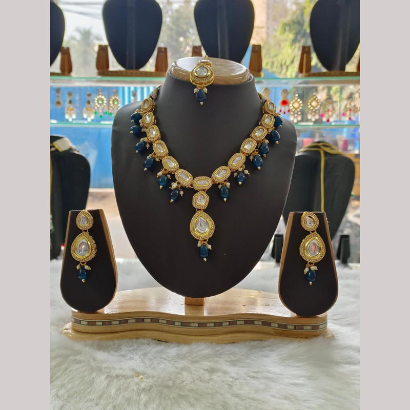 Palak Art Gold Plated  Kundan Stone And Beads Necklace Set