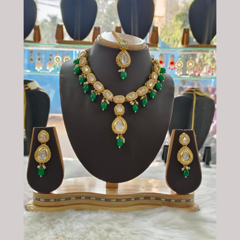 Palak Art Gold Plated  Kundan Stone And Beads Necklace Set