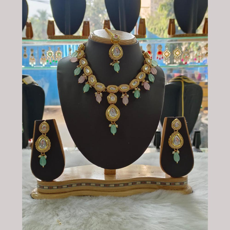 Palak Art Gold Plated  Kundan Stone And Beads Necklace Set