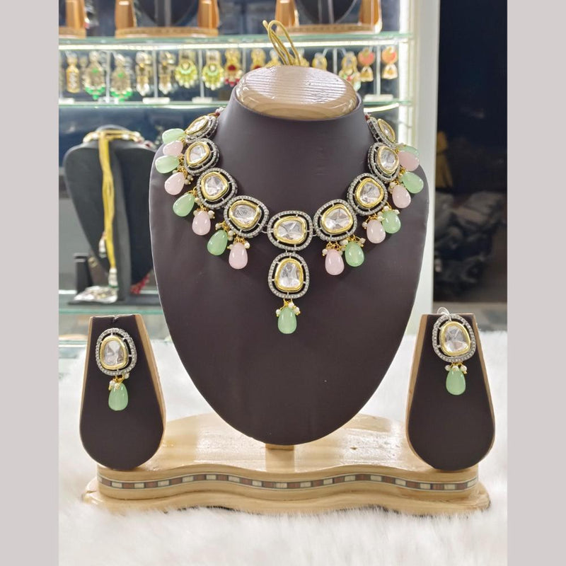 Palak Art 2 Tone Plated  Kundan Stone And Beads Necklace Set