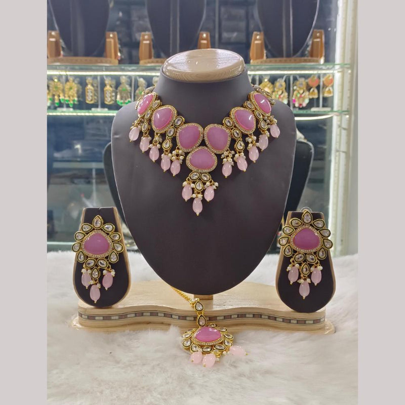 Palak Art Gold Plated Crystal Stone and Beads Necklace Set