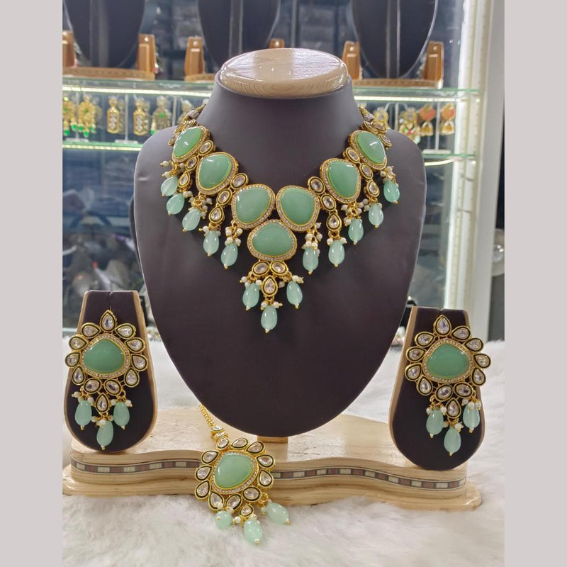 Palak Art Gold Plated Crystal Stone and Beads Necklace Set