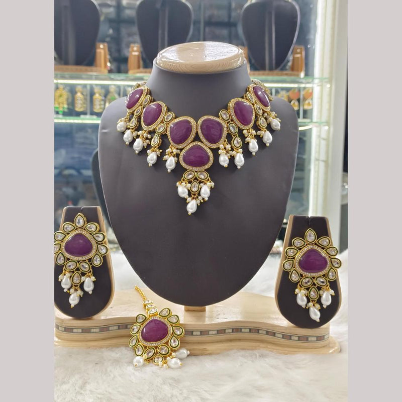 Palak Art Gold Plated Crystal Stone and Beads Necklace Set