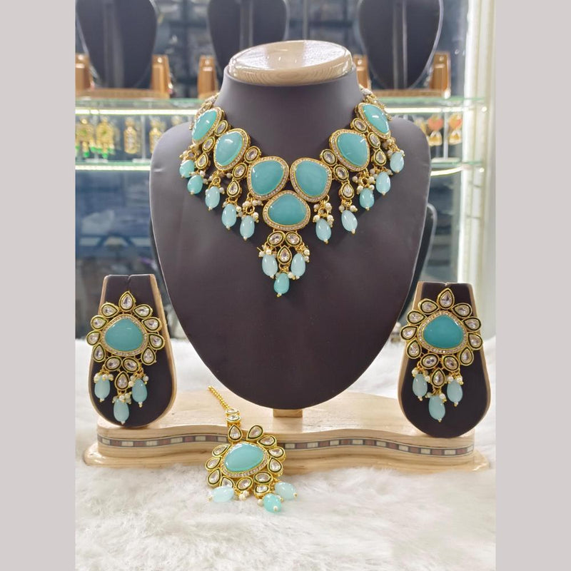 Palak Art Gold Plated Crystal Stone and Beads Necklace Set