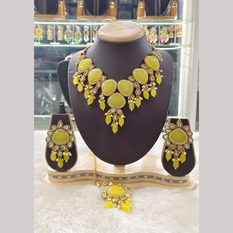 Palak Art Gold Plated Crystal Stone and Beads Necklace Set