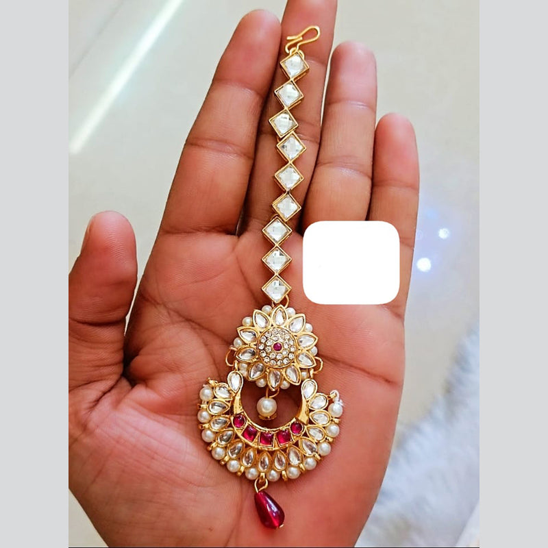 Palak Art Gold Plated Kundan Stone And Beads Maangtikka