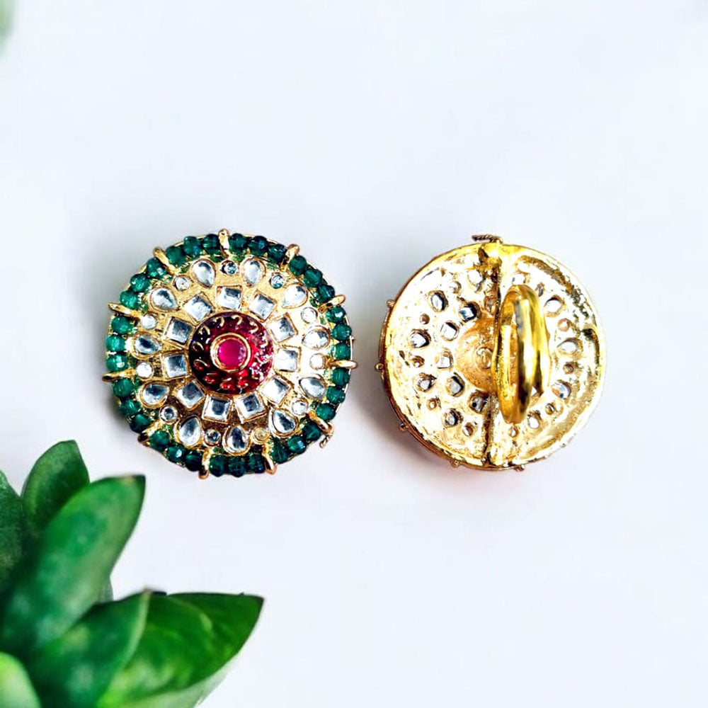Palak Art Gold Plated Kundan And Meenakari Rings ( 1 Piece Only )