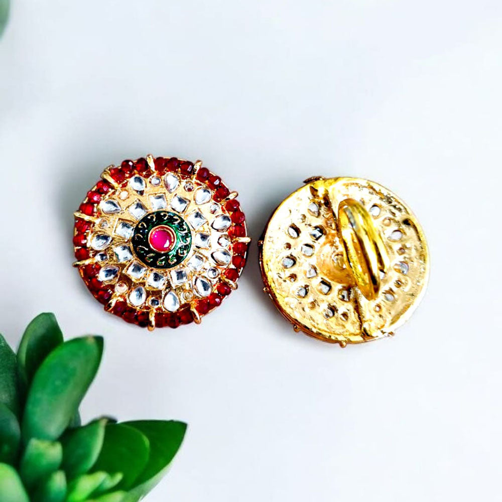 Palak Art Gold Plated Kundan And Meenakari Rings ( 1 Piece Only )