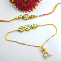 Palak Art Gold Plated Bhaiya And Bhabhi Kundan Stone Rakhi Combo