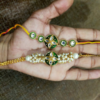 Palak Art Gold Plated Bhaiya And Bhabhi Kundan Stone And Meenakari Rakhi Combo